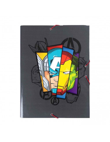 Tradineur - Carpeta de los Vengadores, de cartón resistente, con solapas y 2 gomas, ideal para el curso escolar. Medidas 34,3 x