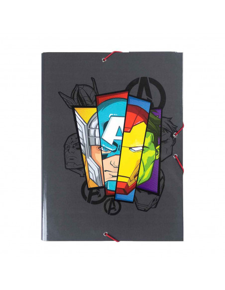 Tradineur - Carpeta de los Vengadores, de cartón resistente, con solapas y 2 gomas, ideal para el curso escolar. Medidas 34,3 x
