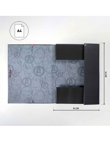 Tradineur - Carpeta de los Vengadores, de cartón resistente, con solapas y 2 gomas, ideal para el curso escolar. Medidas 34,3 x