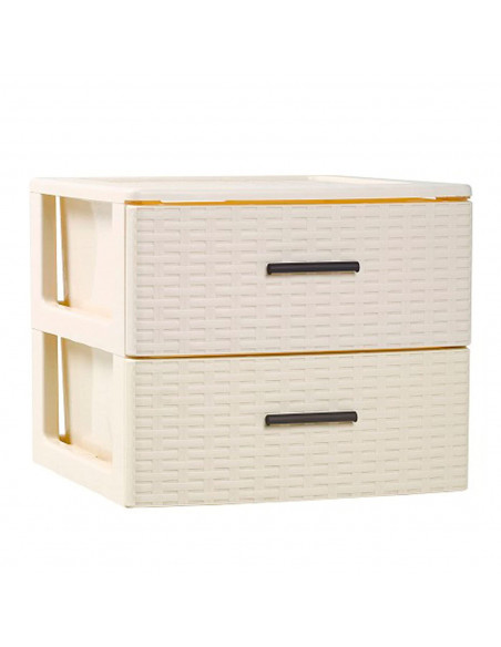Plastic Forte - Cajonera de ordenación con 2 cajones de plástico 31,5 x 39,5 x 36,5 cm. efecto mimbre color marfil Plastic Forte - Cajonera de ordenación con 2 cajones de plástico 31,5 x 39,5 x 36,5 cm. efecto mimbre color marfil