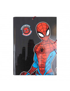 Tradineur - Carpeta de Spiderman, de cartón resistente, con solapas y 2 gomas, ideal para el curso escolar. Medidas 34,3 x 26,4