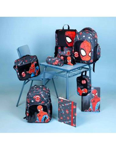 Tradineur - Carpeta de Spiderman, de cartón resistente, con solapas y 2 gomas, ideal para el curso escolar. Medidas 34,3 x 26,4