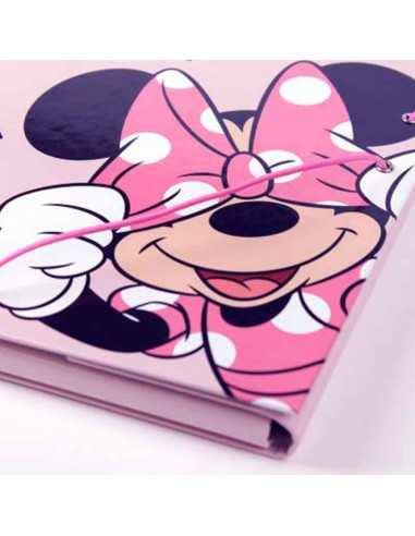 Tradineur - Carpeta de Minnie Mouse, de cartón resistente, con solapas y 2 gomas, ideal para el curso escolar. Medidas 34,3 x 26
