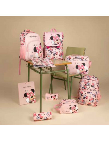 Tradineur - Carpeta de Minnie Mouse, de cartón resistente, con solapas y 2 gomas, ideal para el curso escolar. Medidas 34,3 x 26