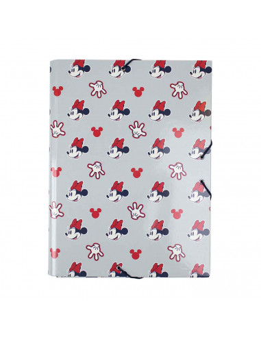 Tradineur - Carpeta de logos de Minnie Mouse, de cartón resistente, con solapas y 2 gomas, ideal para el curso escolar. Medidas