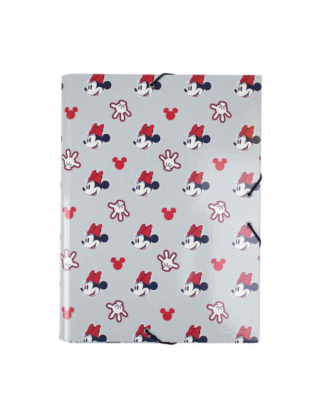 Tradineur - Carpeta de logos de Minnie Mouse, de cartón resistente, con solapas y 2 gomas, ideal para el curso escolar. Medidas