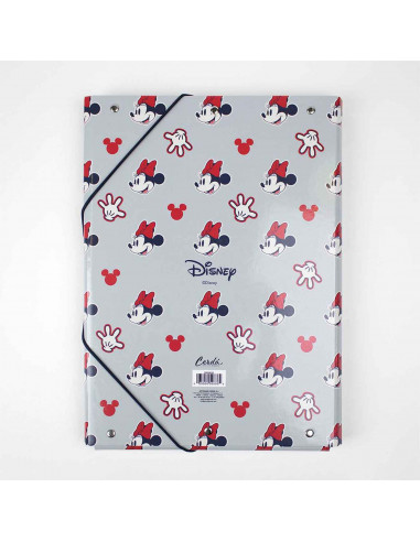 Tradineur - Carpeta de logos de Minnie Mouse, de cartón resistente, con solapas y 2 gomas, ideal para el curso escolar. Medidas