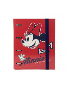 Tradineur - Carpeta / Archivador de Minnie Mouse de cartón resistente, con 4 anillas de metal, ideal para el curso escolar. Medi