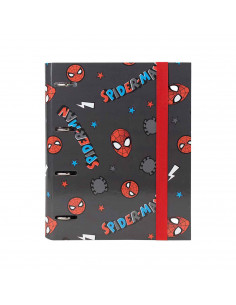 Tradineur - Carpeta / Archivador de Spiderman de cartón resistente, con 4 anillas de metal, ideal para el curso escolar. Medidas