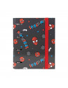 Tradineur - Carpeta / Archivador de Spiderman de cartón resistente, con 4 anillas de metal, ideal para el curso escolar. Medidas