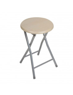 Tradineur - Taburete plegable multifuncional, asiento de madera y estructura metálica, 30 x 30 x 45 cm, banqueta con reposapiés,