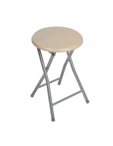 Tradineur - Taburete plegable multifuncional, asiento de madera y estructura metálica, 30 x 30 x 45 cm, banqueta con reposapiés,