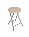 Tradineur - Taburete plegable multifuncional, asiento de madera y estructura metálica, 30 x 30 x 45 cm, banqueta con reposapiés,