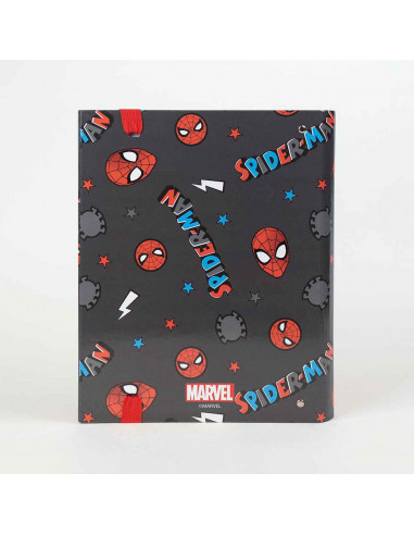 Tradineur - Carpeta / Archivador de Spiderman de cartón resistente, con 4 anillas de metal, ideal para el curso escolar. Medidas