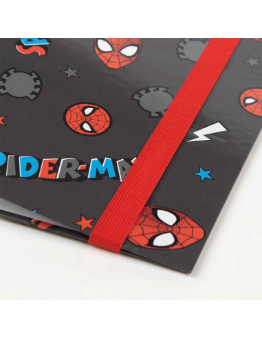 Tradineur - Carpeta / Archivador de Spiderman de cartón resistente, con 4 anillas de metal, ideal para el curso escolar. Medidas