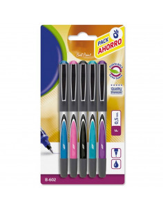 Tradineur - Pack de 5 bolígrafos de colores con punta de bola, 0,5 mm, tinta líquida, escritura suave y precisa, uso escolar, of
