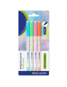 Tradineur - Pack de 4 bolígrafos de colores pastel con punta de 1 mm, escritura suave y precisa, uso escolar, oficinas