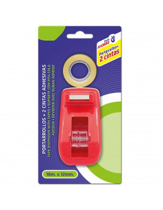 Tradineur - Set de portarrollos con cinta adhesiva, incluye 2 rollos de 18 m x 12 mm, dispensador de celo rellenable para escuel