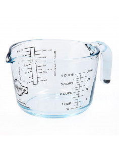 Jarra medidora de vidrio de 15,5 x 10,7 x 21 cm con capacidad de 1 litro. Recipiente para medir, especial para labores de cocina