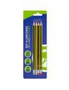 Tradineur - Set de 4 lápices con goma de borrar, 2 HB, 1 H y 1 B, grafito, escritura suave y precisa, material escolar, oficinas