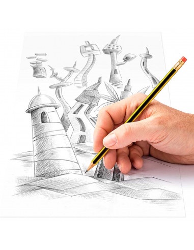 Tradineur - Set de 4 lápices con goma de borrar, 2 HB, 1 H y 1 B, grafito, escritura suave y precisa, material escolar, oficinas