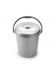Tradineur - Cubo basura eco con tapa  y asa, capacidad 15 litros, fabricado en España (Plata - 32 x 32 x 33,5 cm)