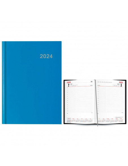 Tradineur - Agenda 2024 con tapa dura, modelo París, vista día página, enero a diciembre, cinta marcapáginas, planificador anual