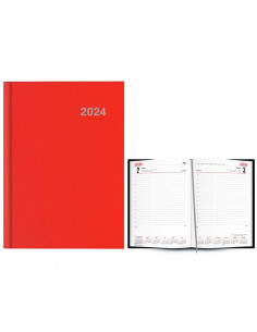 Tradineur - Agenda anual 2024, día página, enero a diciembre, tapa dura y cinta marcapáginas, planificador de tareas, citas (Roj