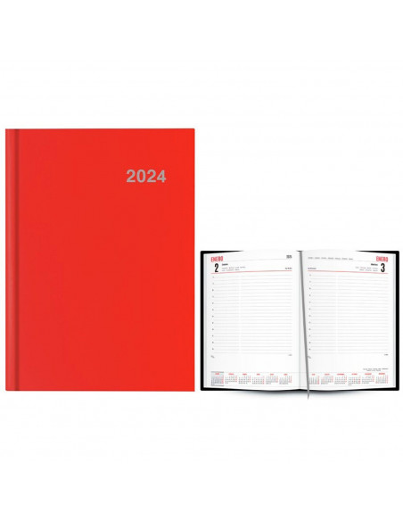 Tradineur - Agenda anual 2024, día página, enero a diciembre, tapa dura y cinta marcapáginas, planificador de tareas, citas (Roj