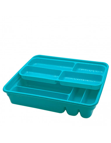 Tradineur - Organizador de cubiertos de plástico, 2 niveles, fabricado en España, 40 x 30 x 7 cm, color aleatorio