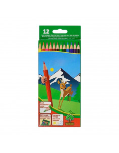 Tradineur - Caja de 12 lápices de colores - Forma hexagonal - Material escolar - Colores vivos - Ideal para colorear y dibujar.