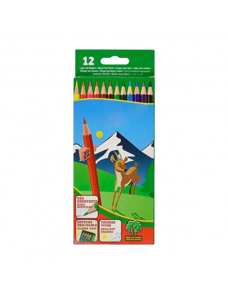 Tradineur - Caja de 12 lápices de colores - Forma hexagonal - Material escolar - Colores vivos - Ideal para colorear y dibujar.