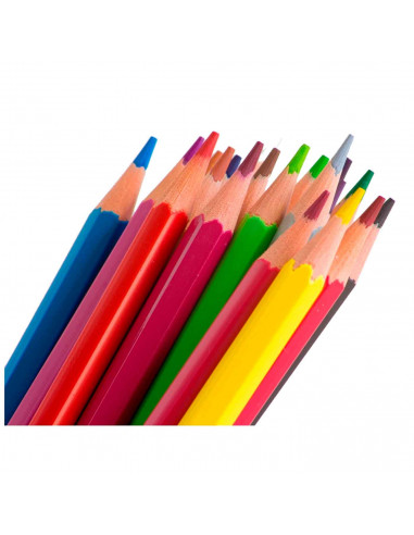 Tradineur - Caja de 12 lápices de colores - Forma hexagonal - Material escolar - Colores vivos - Ideal para colorear y dibujar.