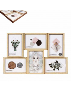Marco para fotos de pared múltiple de color marfil, decoración del hogar 28 x 44 x 3 cm. Multimarco portafotos de madera con bon