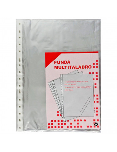 Tradineur - Pack de 100 fundas de plástico transparente A4, multitaladro, 16 agujeros, ordenar y clasificar apuntes, documentos,