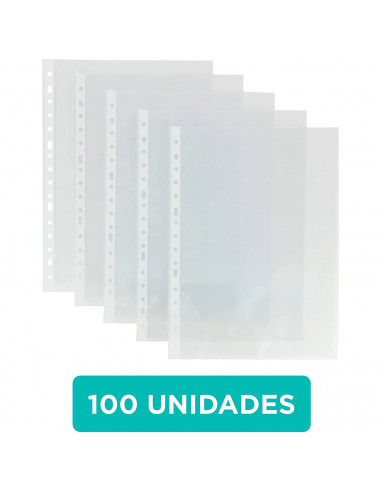 Tradineur - Pack de 100 fundas de plástico transparente A4, multitaladro, 16 agujeros, ordenar y clasificar apuntes, documentos,