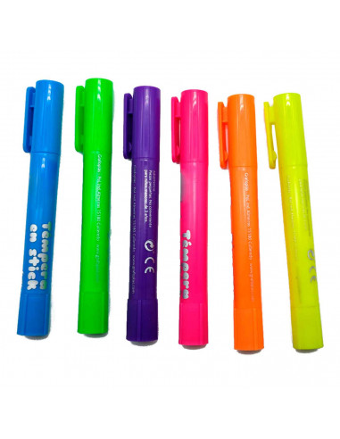 Tradineur - Caja de témperas sólidas en stick en color fluor - 6 Colores Diferentes - Acabado cera y tempera - Ideal para los ni