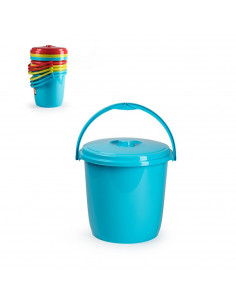 Tradineur - Cubo basura eco con tapa  y asa, capacidad 15 litros,  fabricado en España, color surtido, 32 x 32 x 33,5 cm