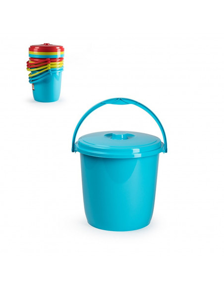 Tradineur - Cubo basura eco con tapa  y asa, capacidad 15 litros,  fabricado en España, color surtido, 32 x 32 x 33,5 cm