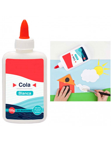 Tradineur - Pegamento escolar de 120 g - Cola blanca - Pega: Madera, papel, cartón, tejidos, cuero, corcho, etc. - Ideal pera us