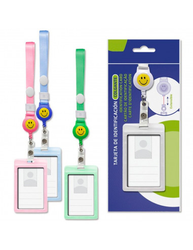 Tradineur - Porta tarjeta identificativa colgante, funda para tarjeta identificación con cordón extensible para exposición, nego