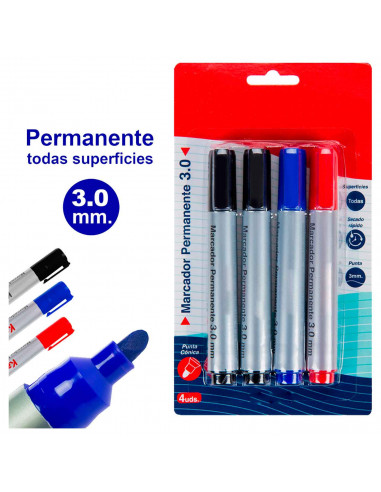 Tradineur - Pack de 8 rotuladores permanentes, punta de 3 mm, secado rápido, resistente al agua, bricolaje, manualidades, color