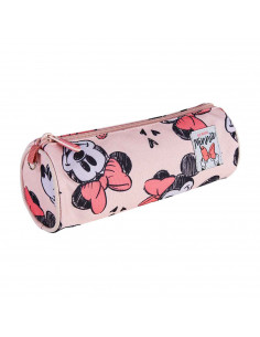 Tradineur - Estuche circular para el curso escolar de Minnie Mouse con varias caras de Minnie y cierre de cremallera. Medidas 23
