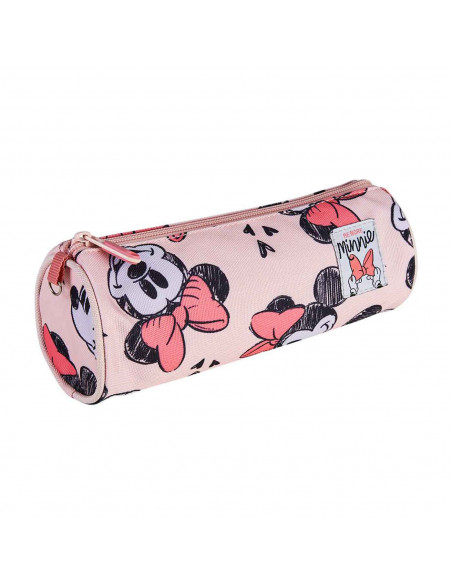 Tradineur - Estuche circular para el curso escolar de Minnie Mouse con varias caras de Minnie y cierre de cremallera. Medidas 23