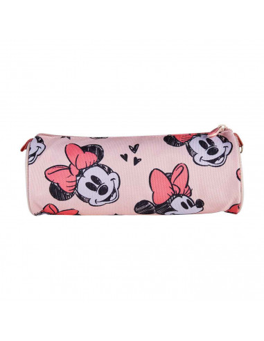 Tradineur - Estuche circular para el curso escolar de Minnie Mouse con varias caras de Minnie y cierre de cremallera. Medidas 23
