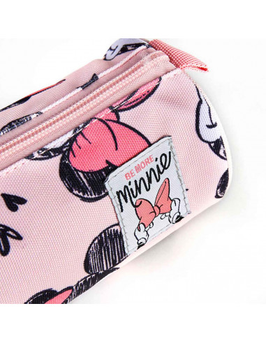 Tradineur - Estuche circular para el curso escolar de Minnie Mouse con varias caras de Minnie y cierre de cremallera. Medidas 23