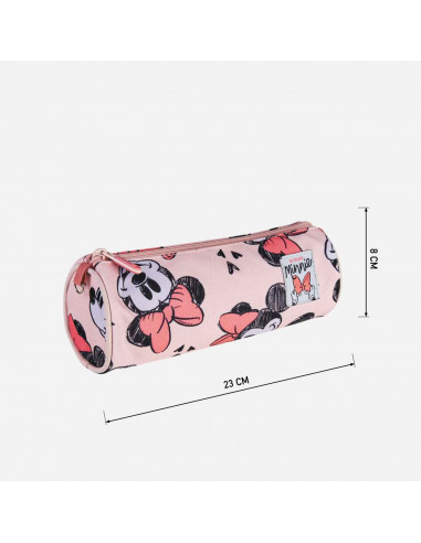 Tradineur - Estuche circular para el curso escolar de Minnie Mouse con varias caras de Minnie y cierre de cremallera. Medidas 23
