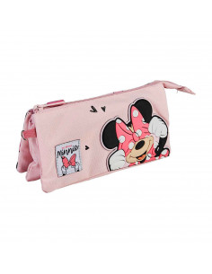 Tradineur - Estuche de 3 compartimentos ideal para el curso escolar de Minnie Mouse con caras de Minnie y cierre de cremallera.