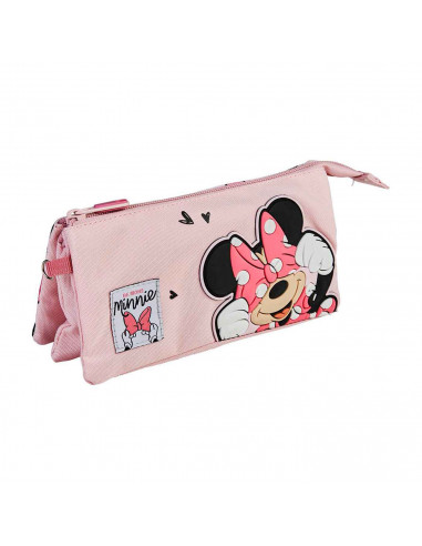 Tradineur - Estuche de 3 compartimentos ideal para el curso escolar de Minnie Mouse con caras de Minnie y cierre de cremallera.
