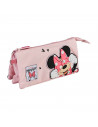 Tradineur - Estuche de 3 compartimentos ideal para el curso escolar de Minnie Mouse con caras de Minnie y cierre de cremallera.
